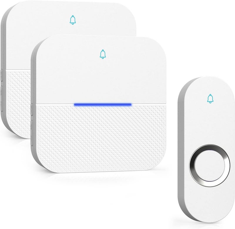 Aida Lighted Wireless Doorbell for Home, Waterproof Battery Doorbell 1,000ft Range, 5 Volume Levels with 58 Doorbell Chimes & LED Flash (White, Doorbell with 1 Button & 2 Receiver) - Image 1